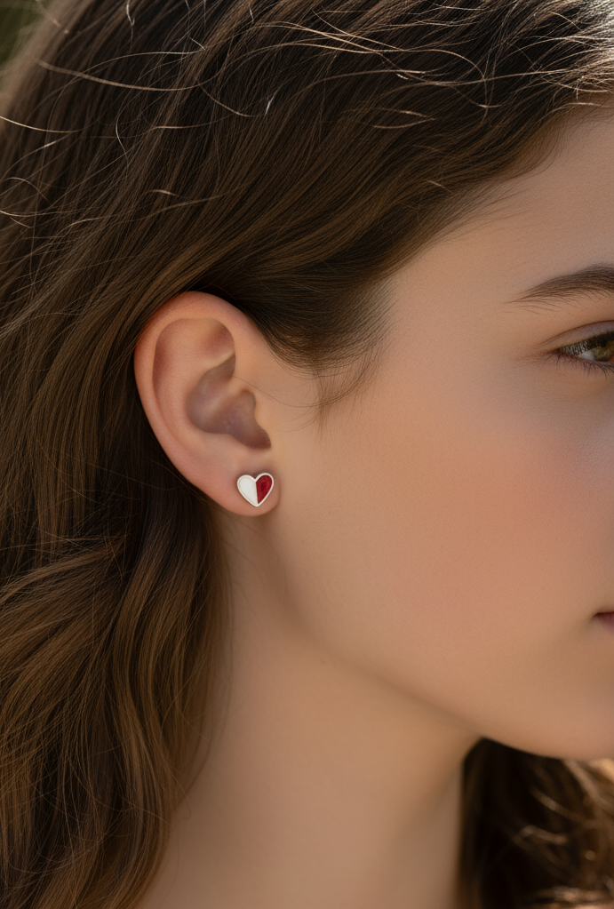 Two-Tone Enamelled Heart Mini studs