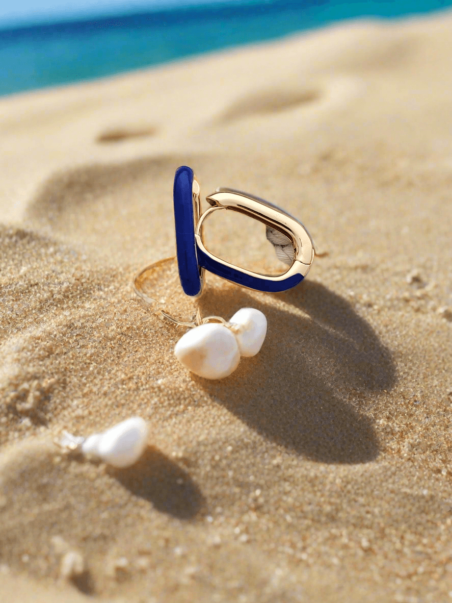 Geometric Enamel hoop earrings - Mirae 