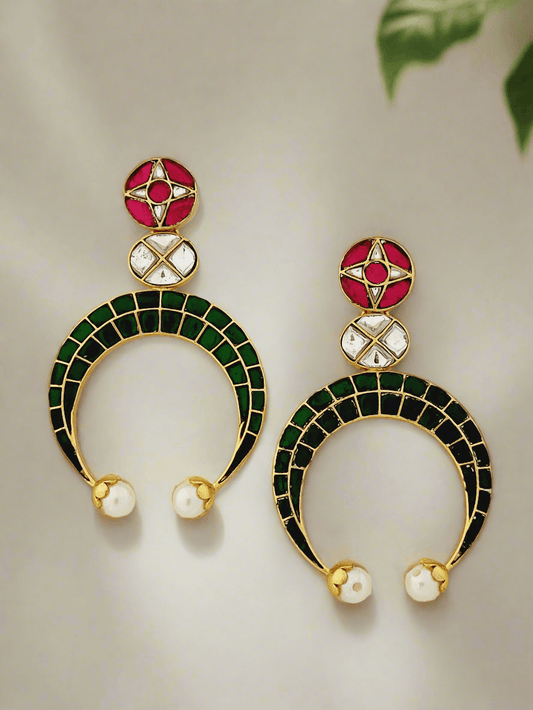 Crescent Moon & Gemstone Drop Earrings - Mirae 