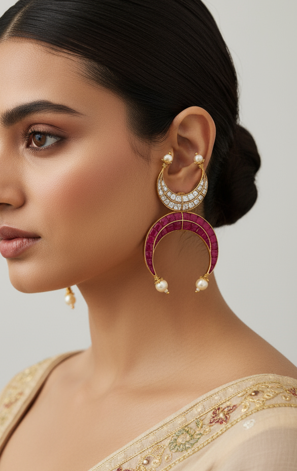 Double Crescent Pearl Drop Earrings