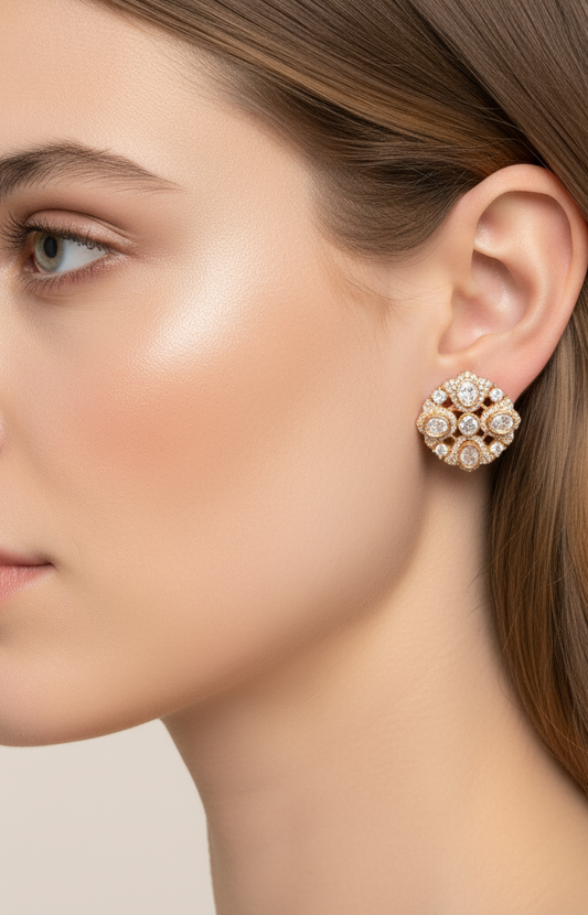 REGAL VICTORIAN STYLE STUDS WITH KUNDAN & DIAMONDS