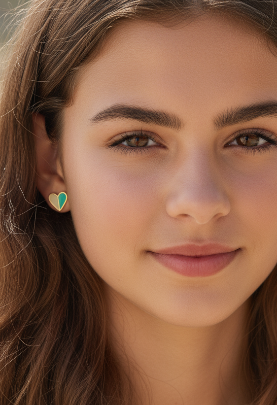 Two-Tone Enamelled Heart Mini studs