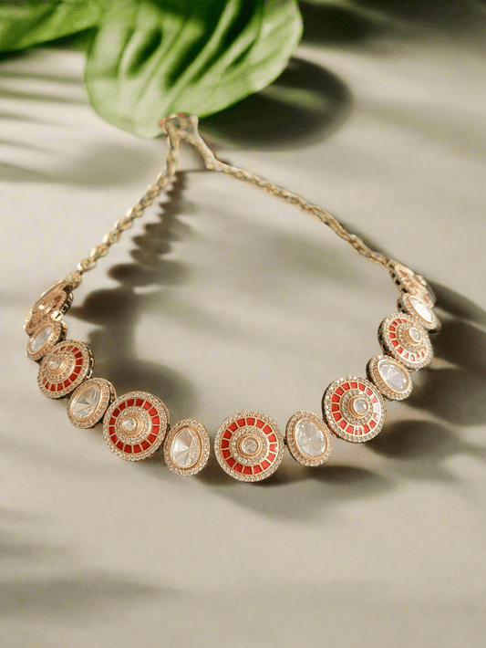 REGAL GOLD PLATED SET WITH RED ENAMEL AND MOISSANITE CRYSTAL - Mirae 