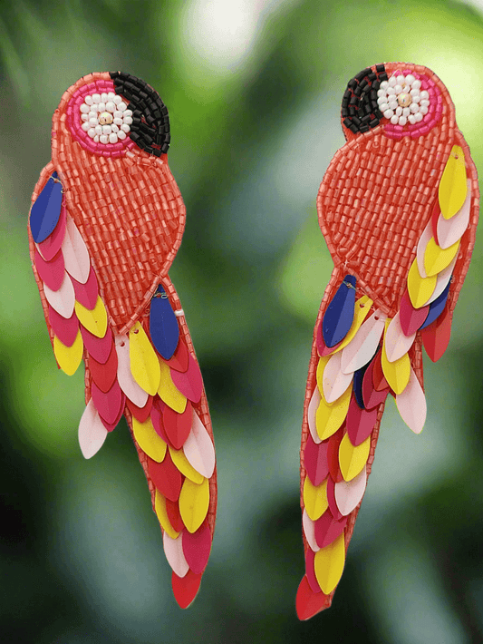 Multicolor Parrot Beaded and Sequined Earrings - Mirae 