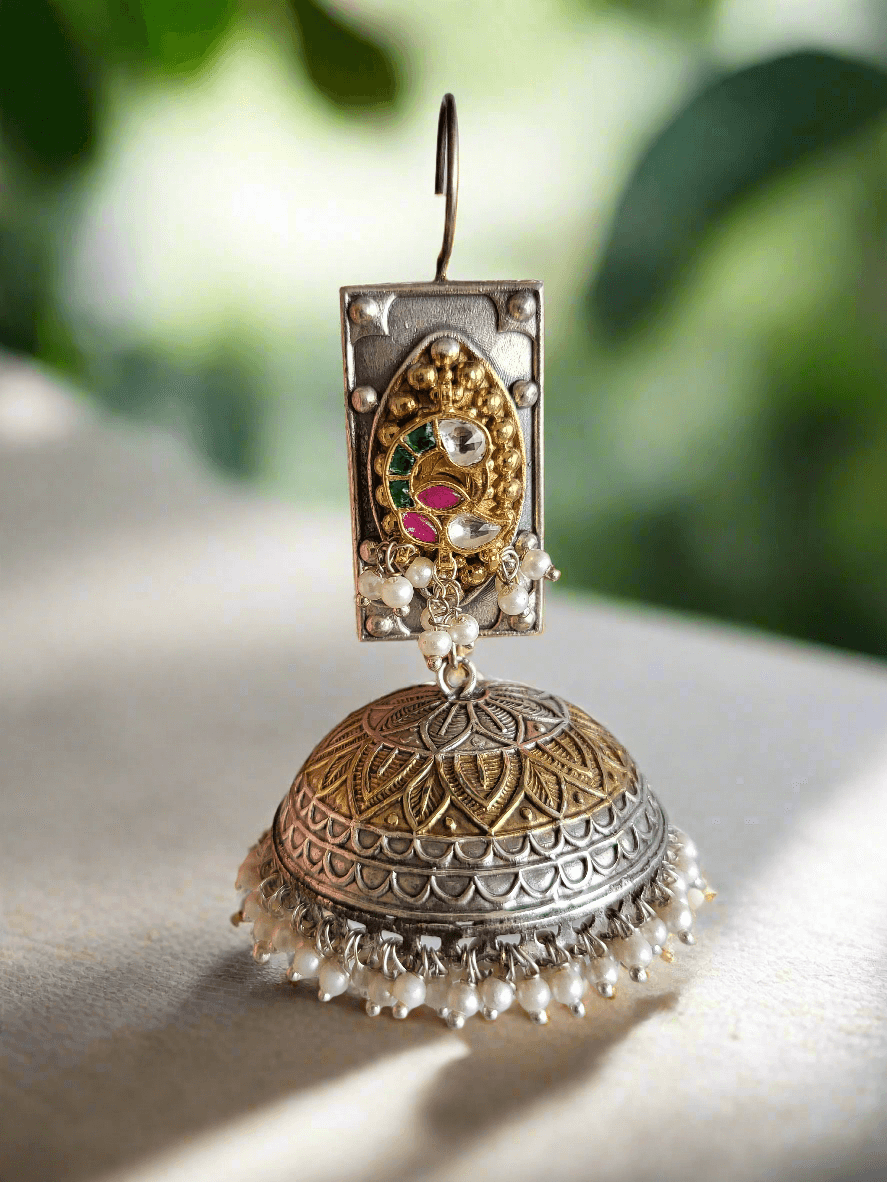 Oxidized Peacock motif extra large Jhumkha - Mirae 