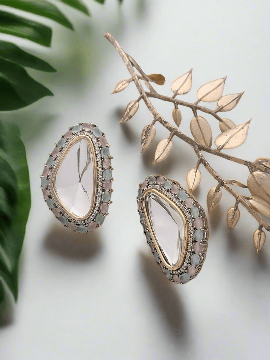 MINT GREEN & BABY PINK STUDS WITH MOISSANITE CRYSTAL - Mirae 