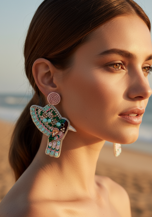 Hummingbird Beaded Drop Earrings