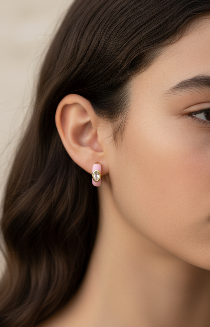 Enamel embellished hoop earrings