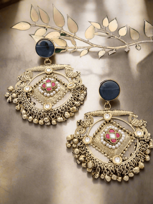 Gold-Toned Circular Dangle Earrings. - Mirae 