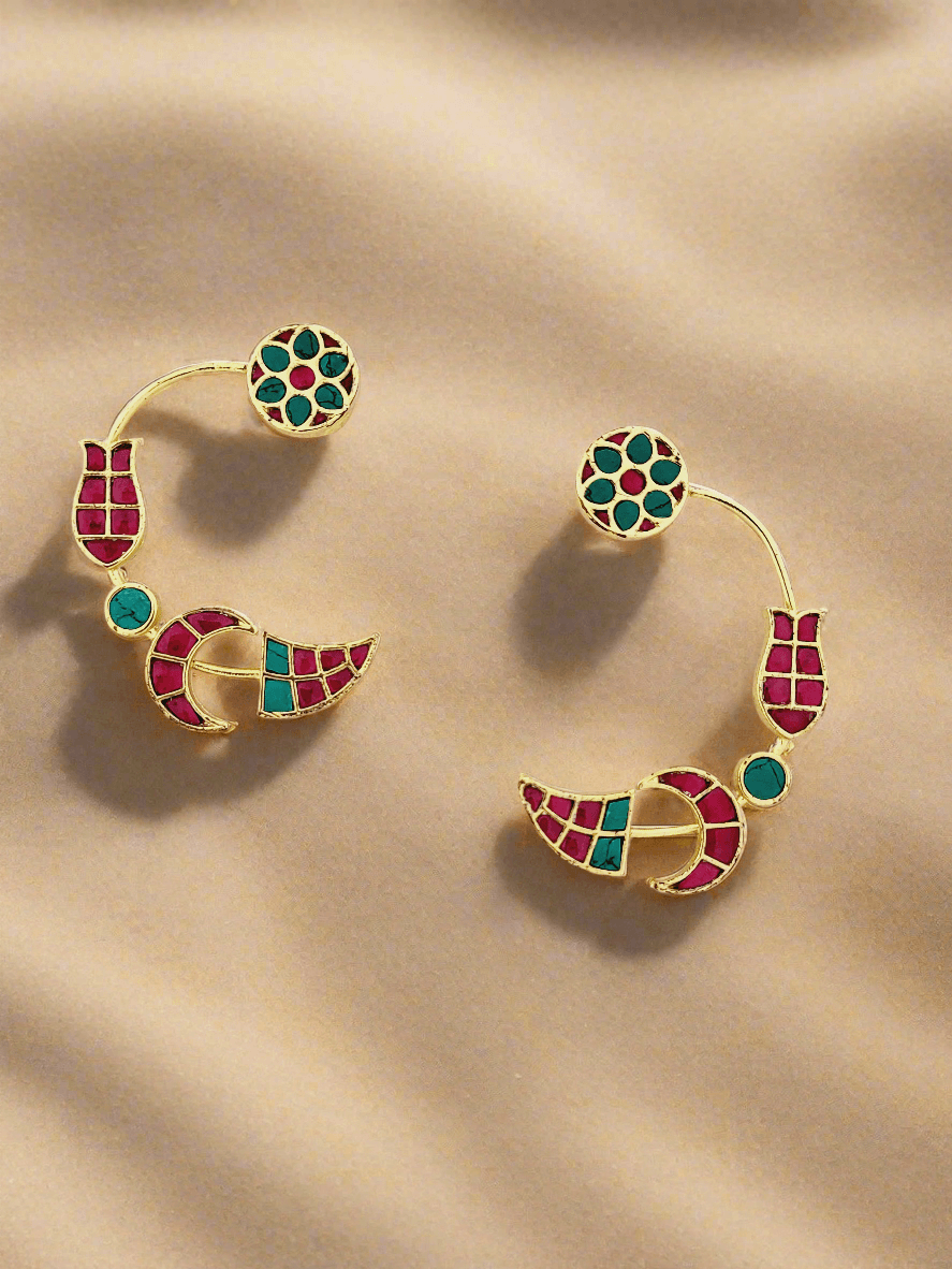 Polki-Style Crescent Earrings - Mirae 