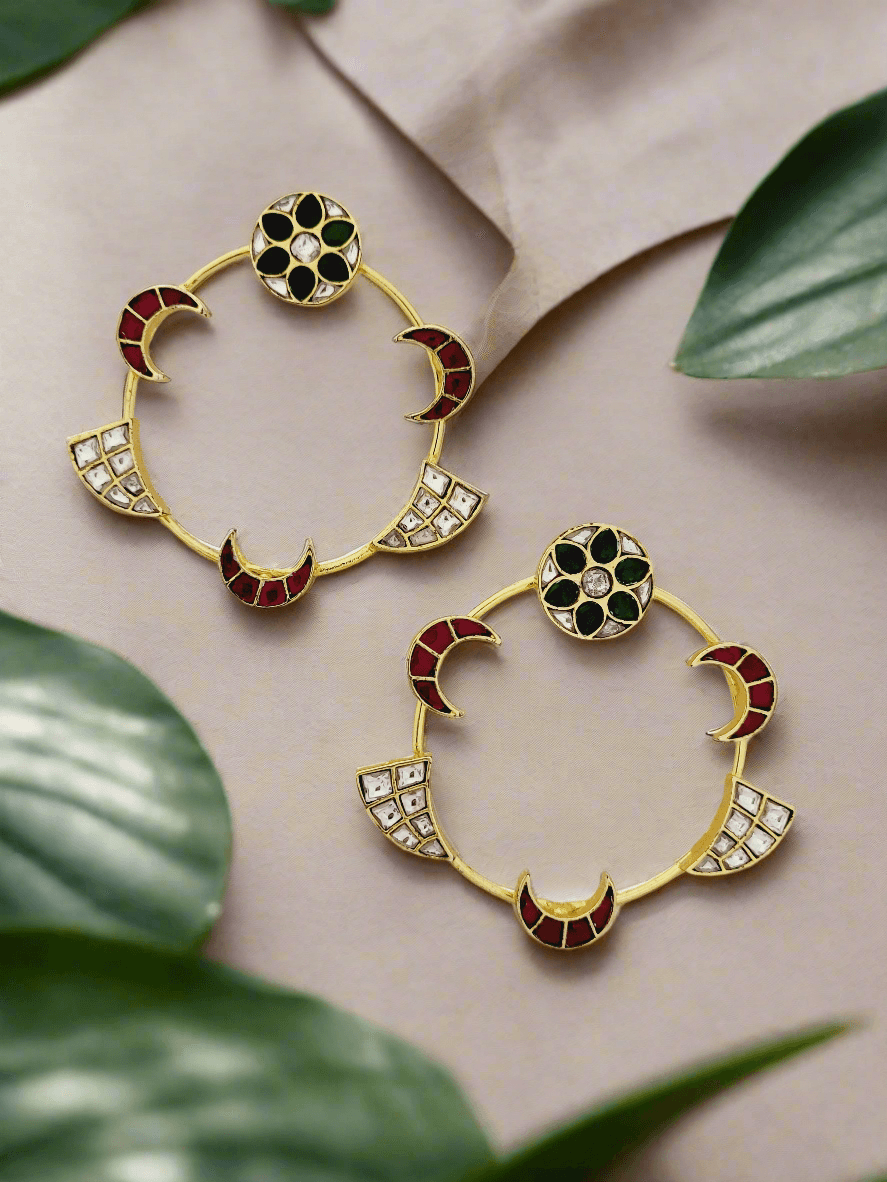 Celestial Hoop Earrings with Kundan and Enamel - Mirae 