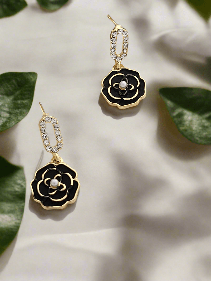 Enamel Flower drop earrings - Mirae 