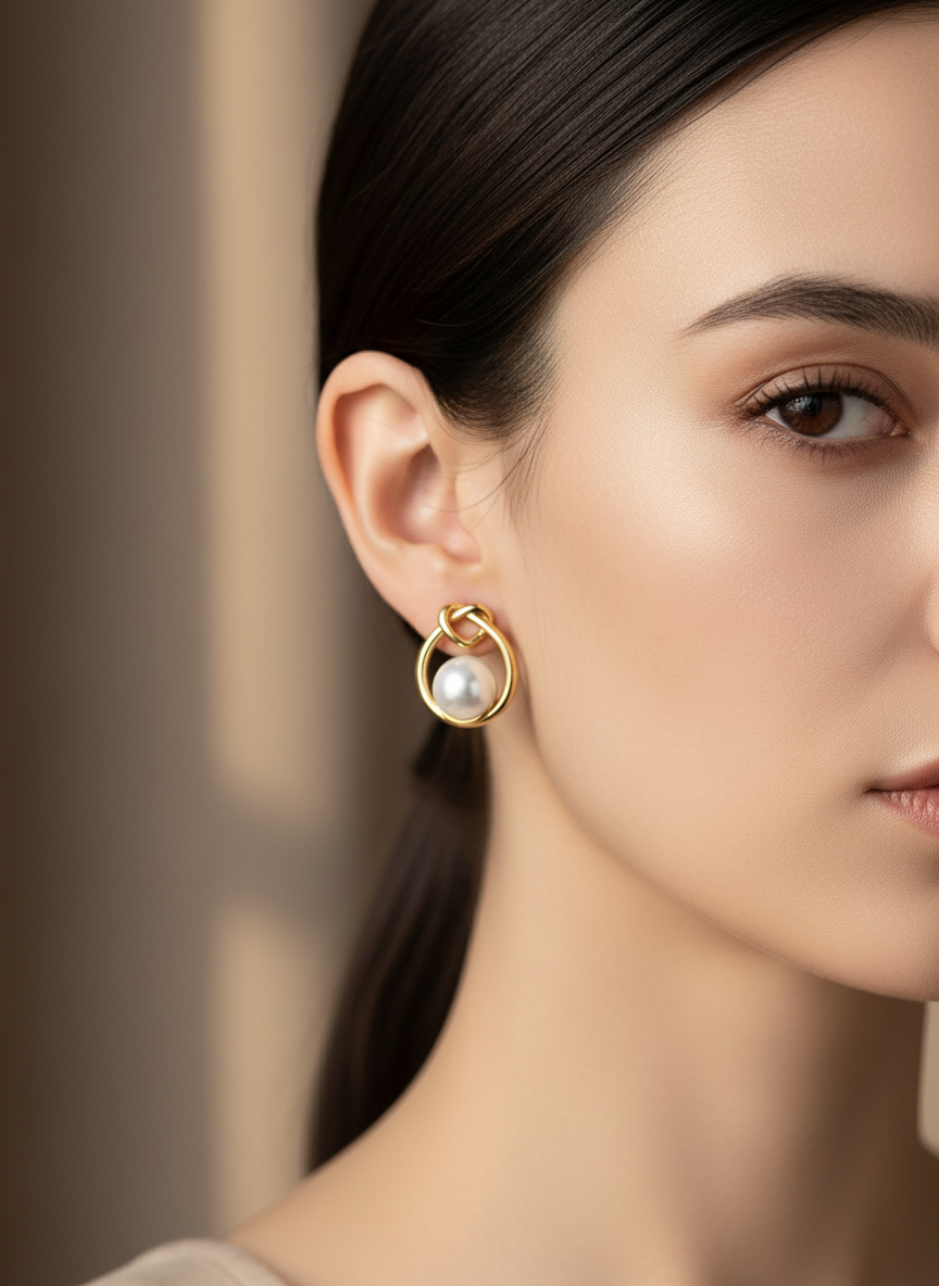 Elegant & Midern  anti tarnish gold plated Heart knot studs