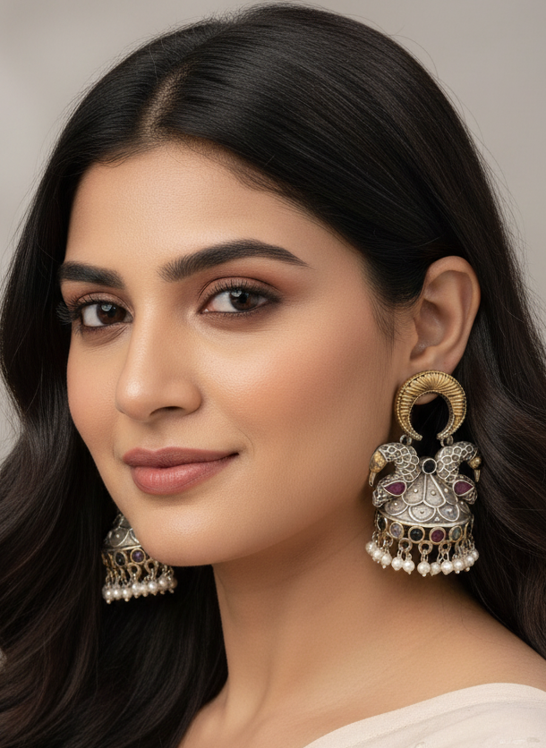 Peacock motif Jhumkha earrings