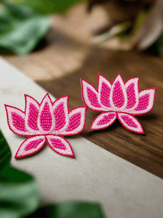 Lotus Bloom Embroidered & Beaded Earrings - Mirae 