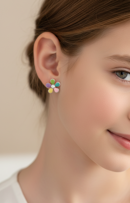 Enamelled floral mini studs