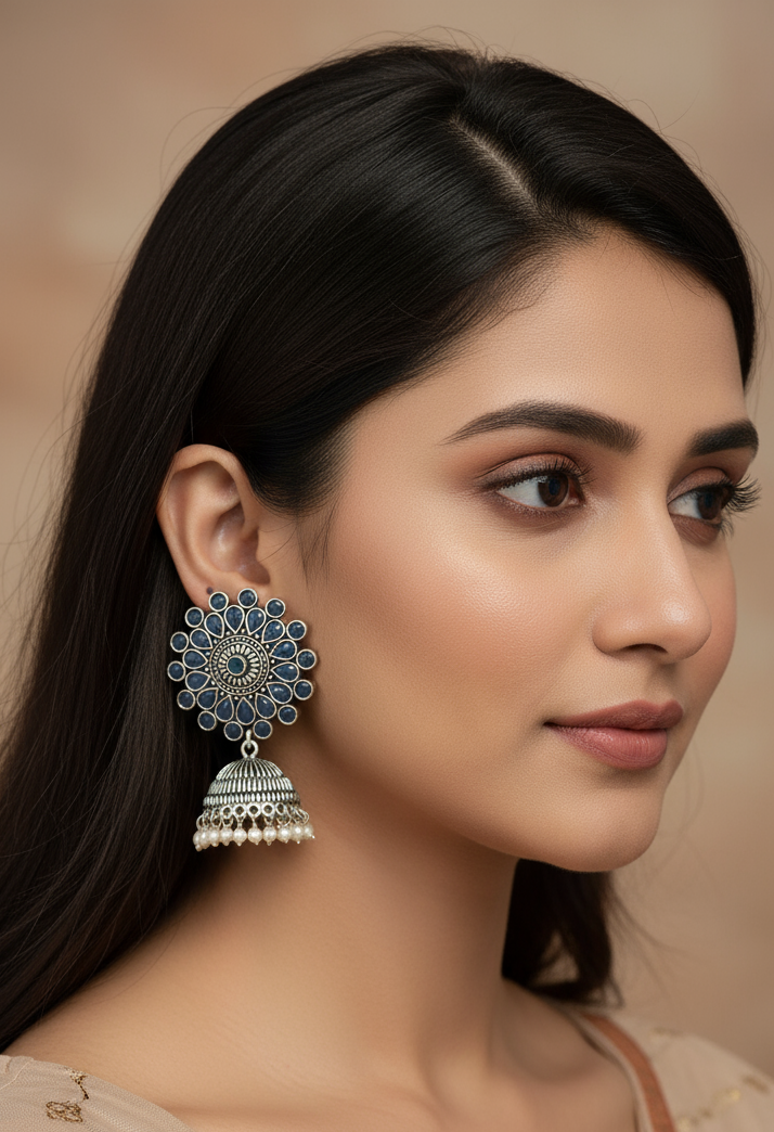 Oxidized floral motif earrings