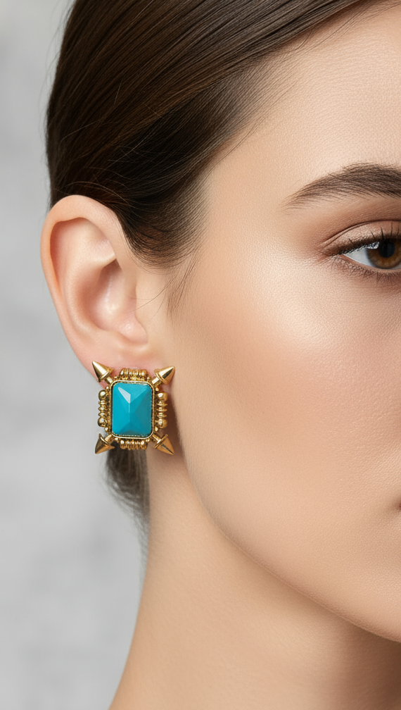 Turquoise Shield Stud Earrings