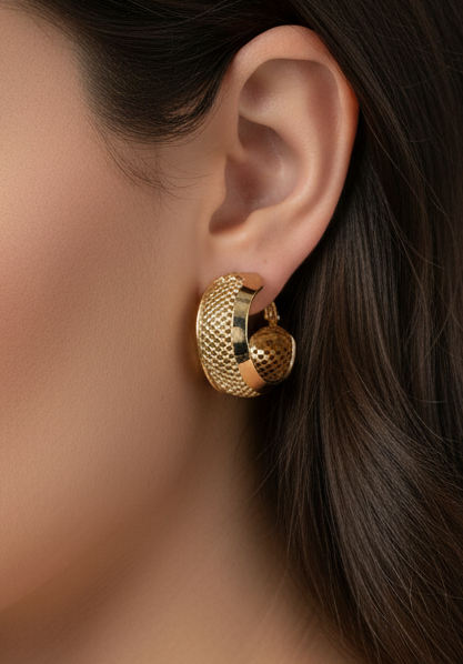 Gilded Lattice Wide Hoops Earrings