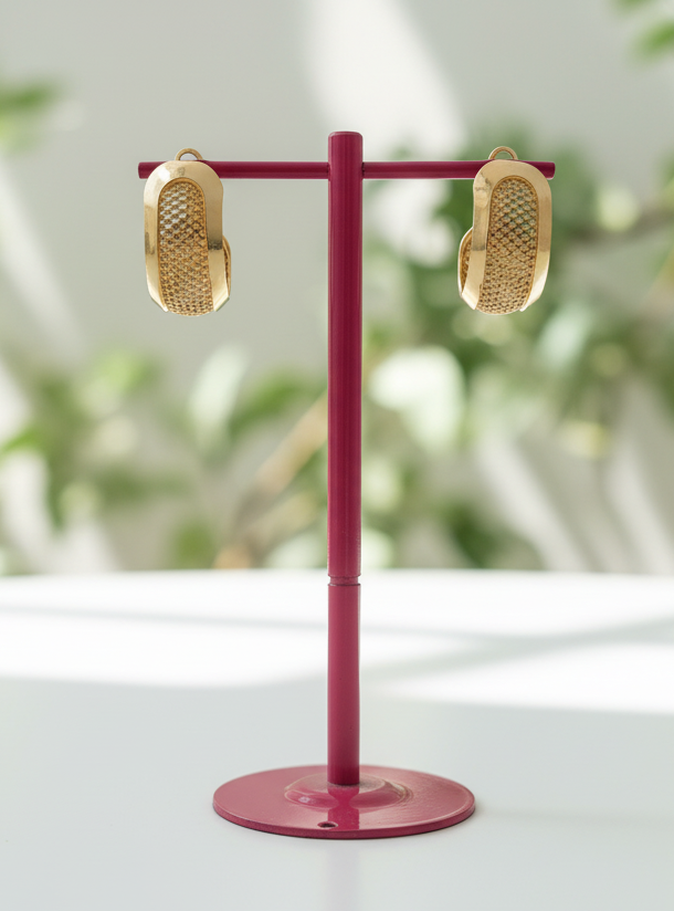 Gilded Lattice Wide Hoops Earrings