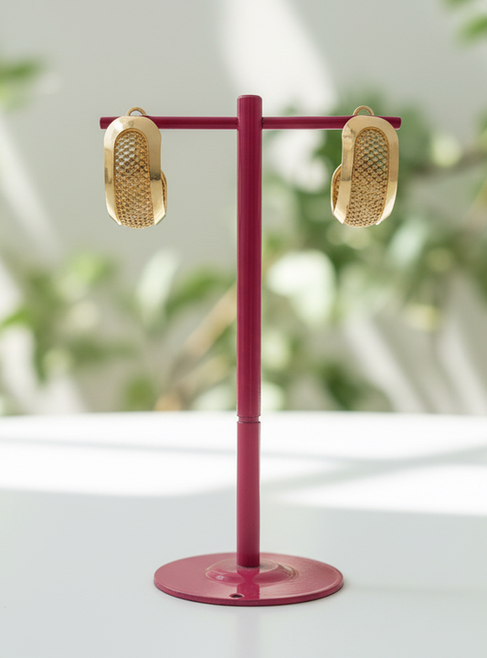 Gilded Lattice Wide Hoops Earrings