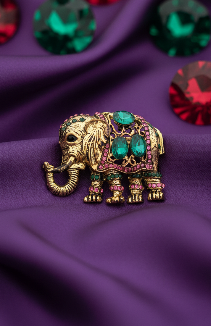 Jeweled Indian Elephant Statement Pin