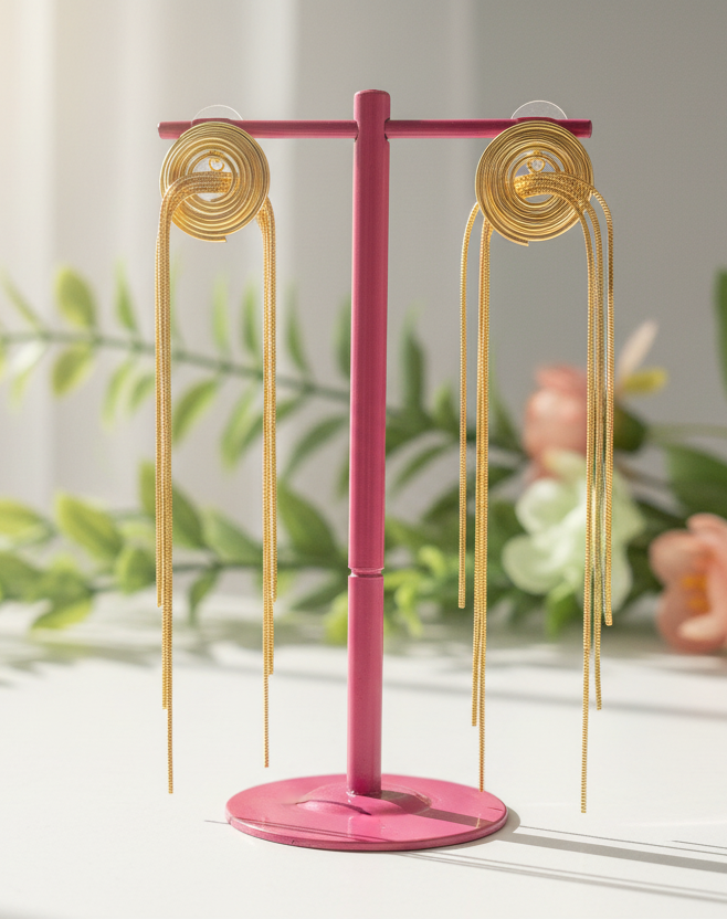 Golden Coil Tassel Earrings