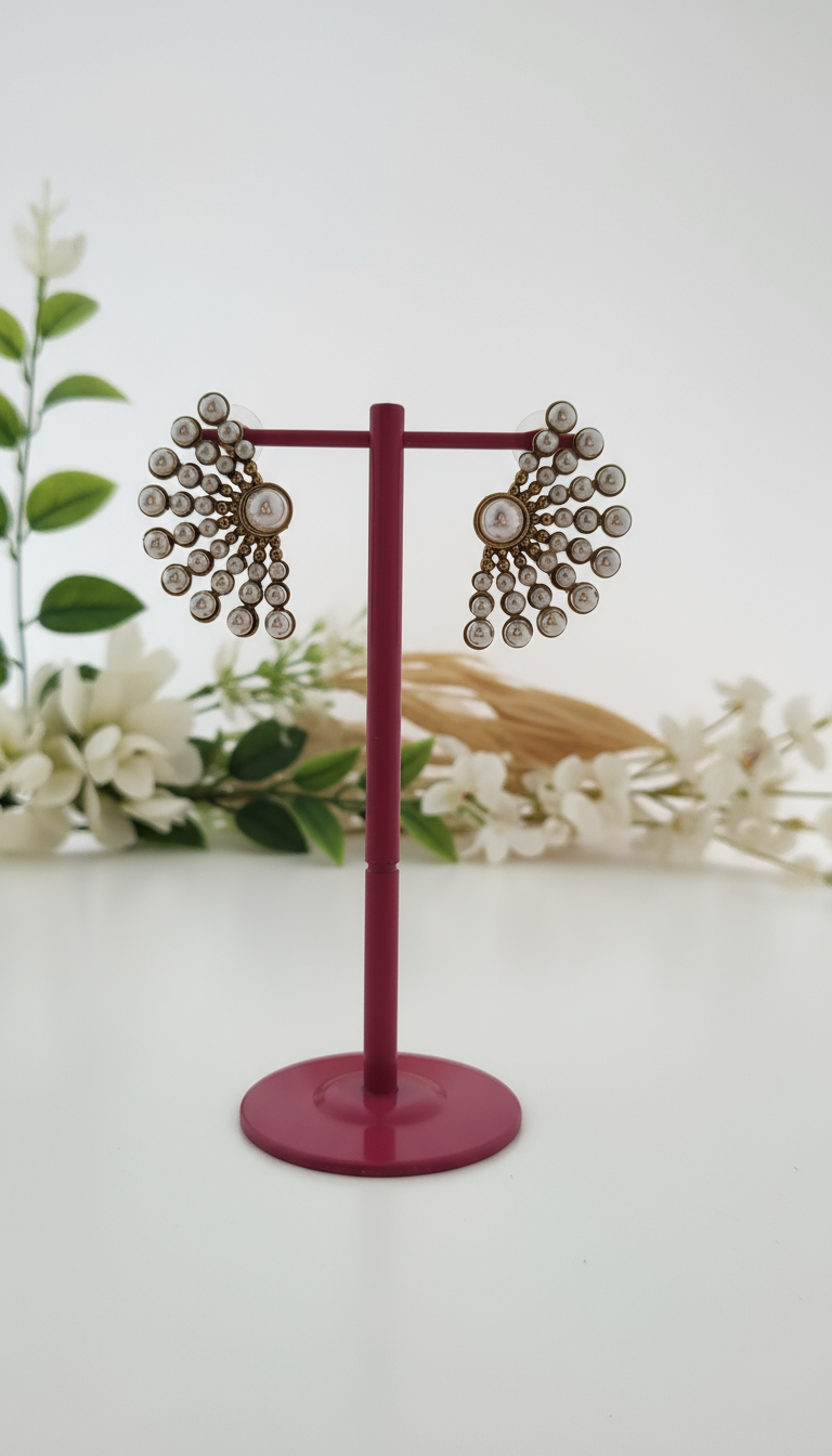 Regal Pearl Fan Cluster Stud Earrings