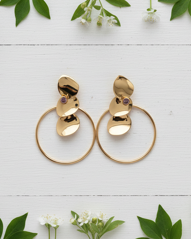 Gold Petal Hoop Earrings