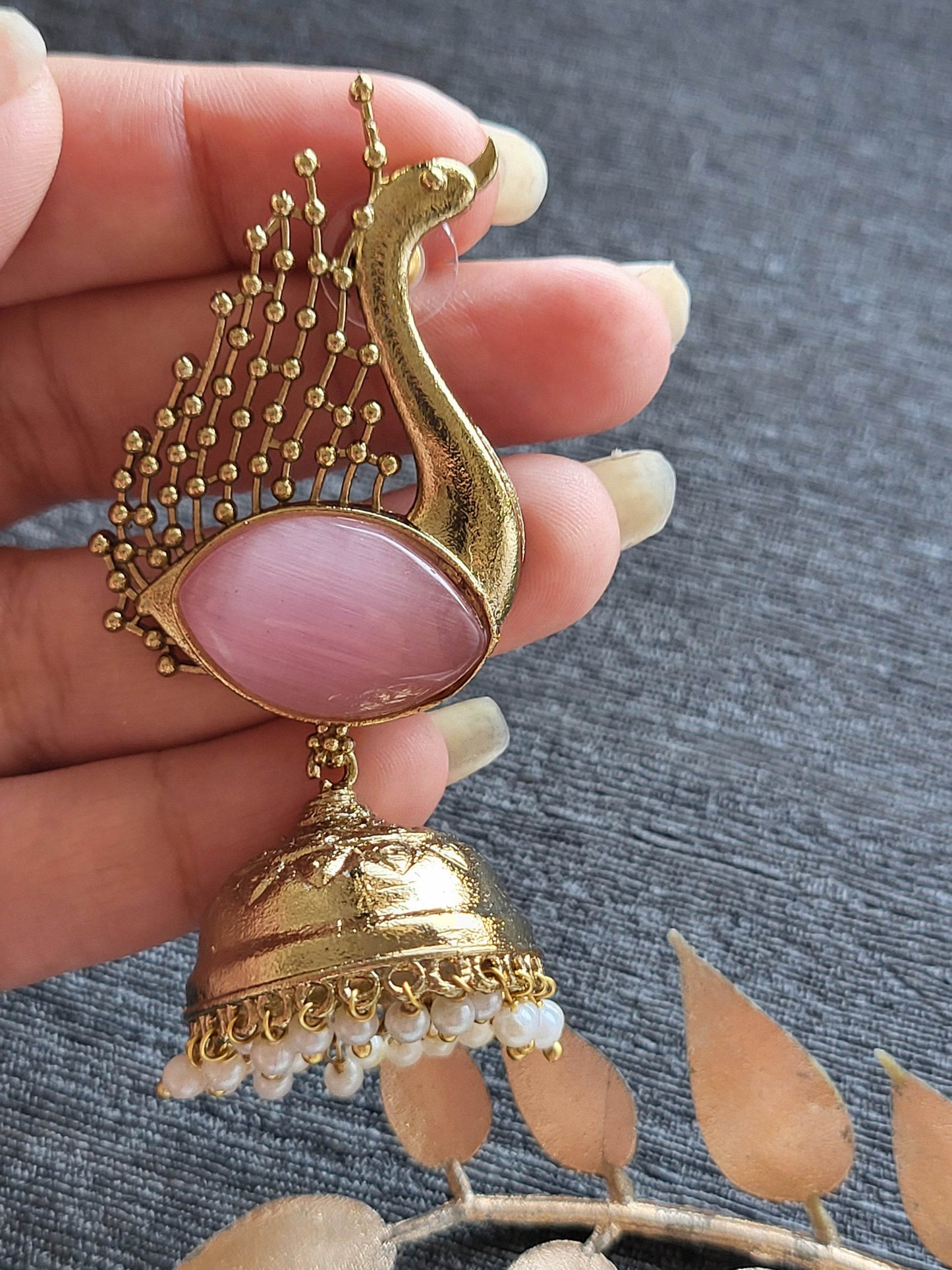 Peacock Motif Jhumkas in gold finish - Mirae 