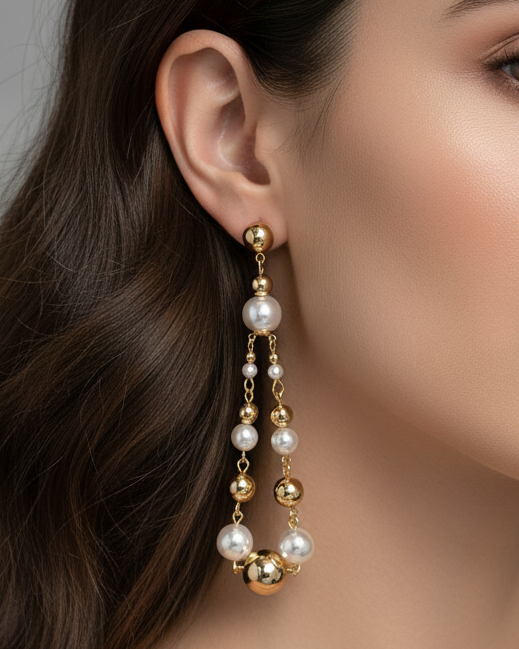Elegant Gold and Pearl Chandelier Earrings