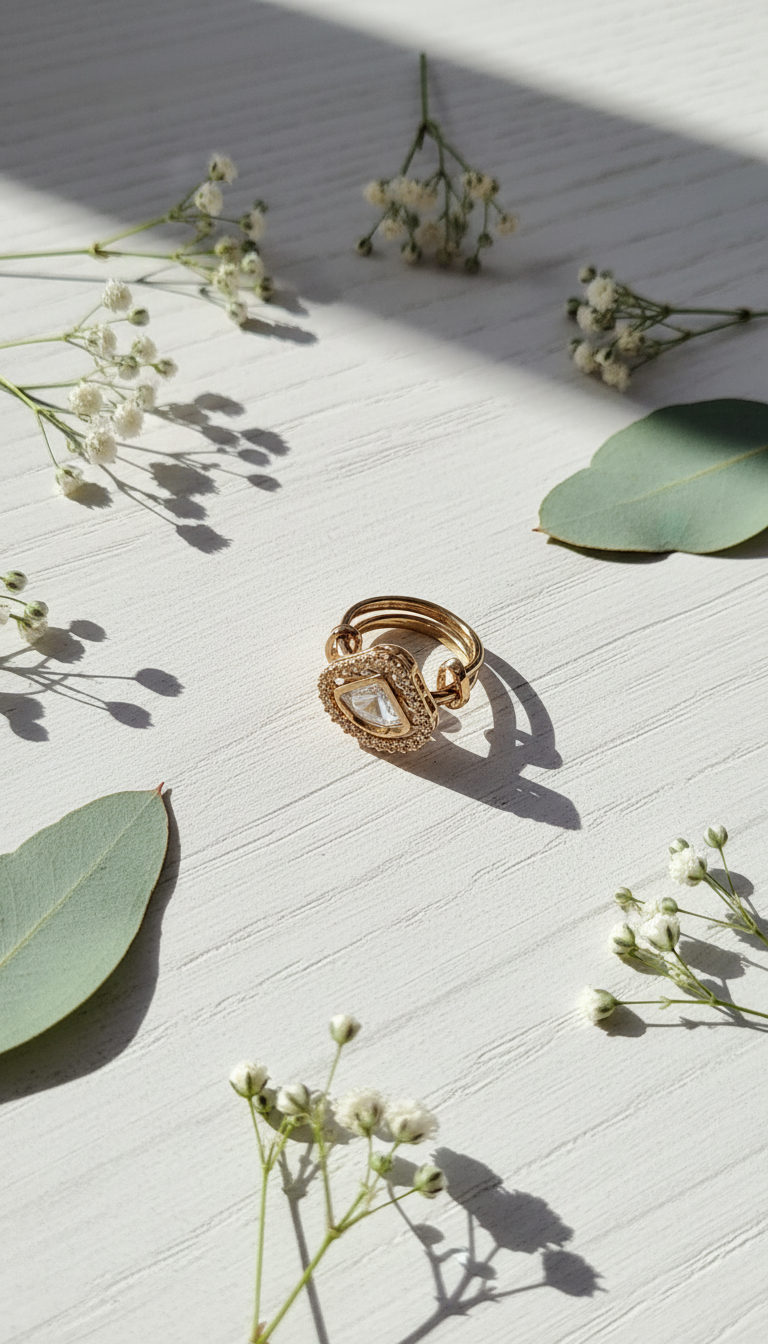 Antique Gold Geometric Crystal Ring