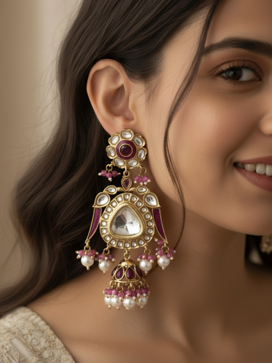 Grand Maharani Style Kundan Jhoomar Jhumka Earrings