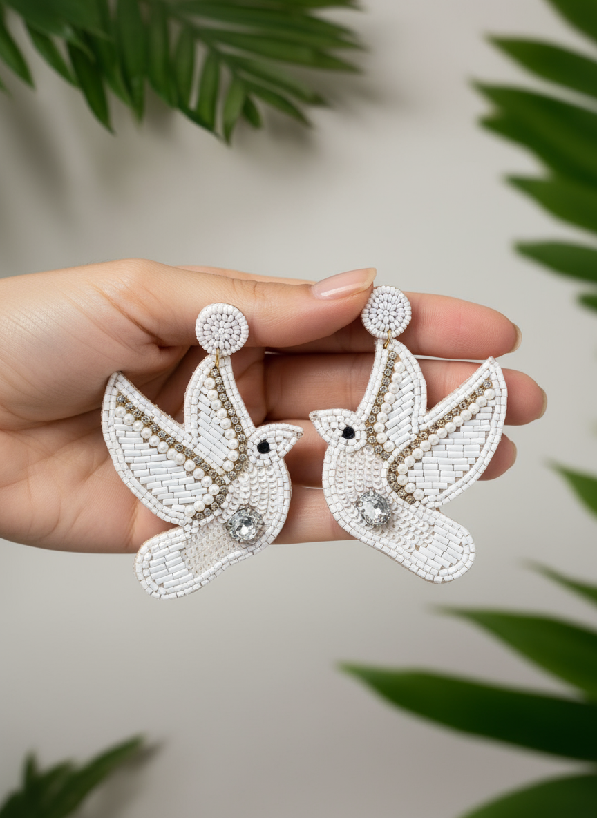 Dove Beaded and Embellished Dangle Earrings