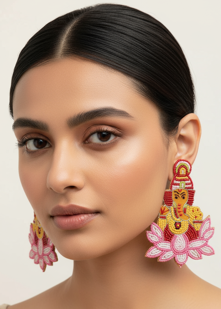 Ganesha Beaded Earrings on Lotus