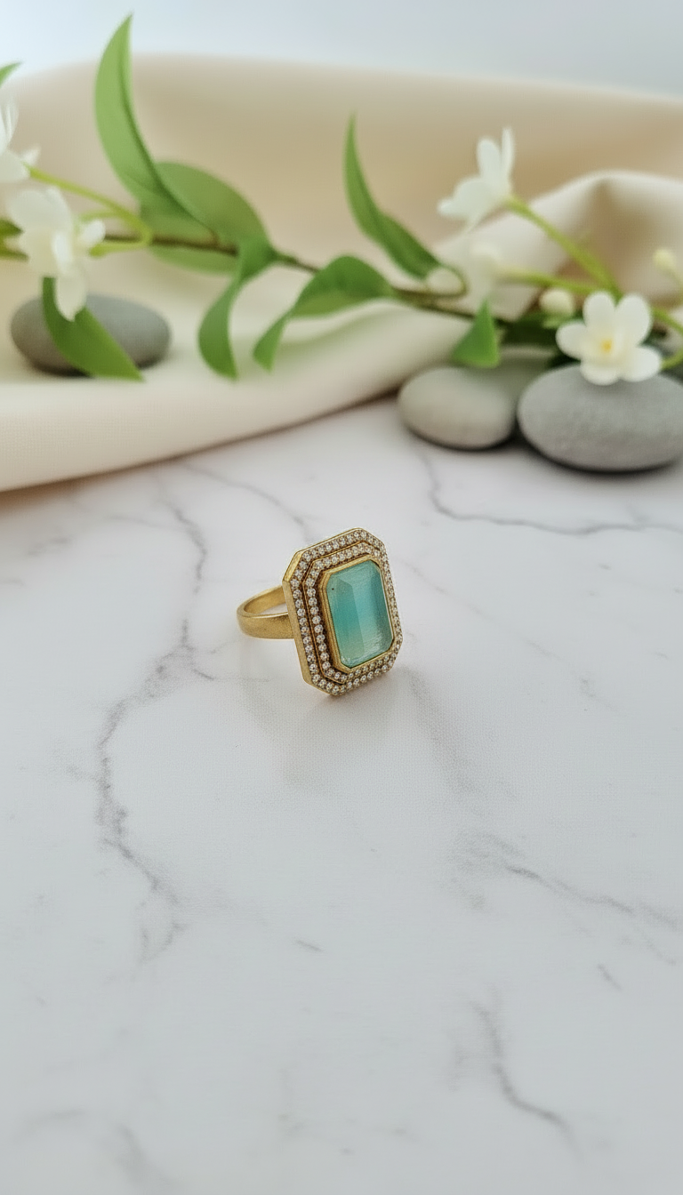 Emerald Cut Aqua Statement Ring