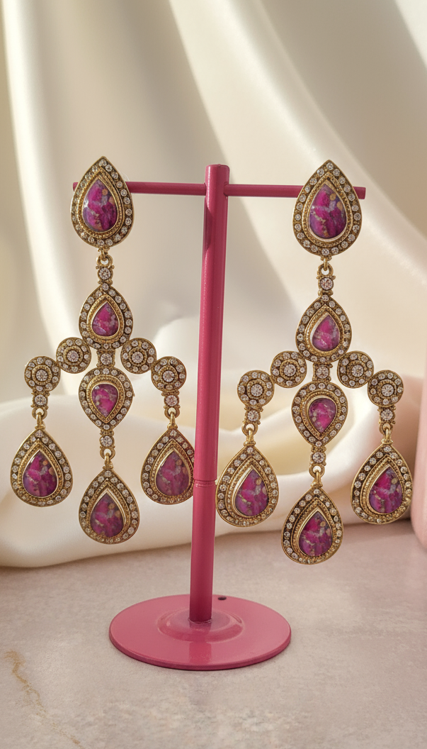 Fuchsia Pink & Crystal Chandelier Drop Earrings