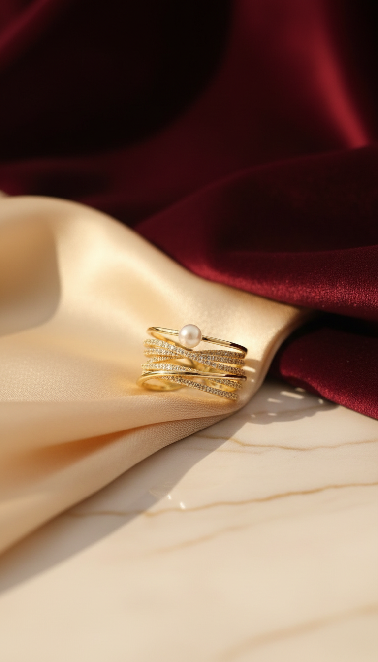 The Chic Layered Pavé Pearl Cuff Ring