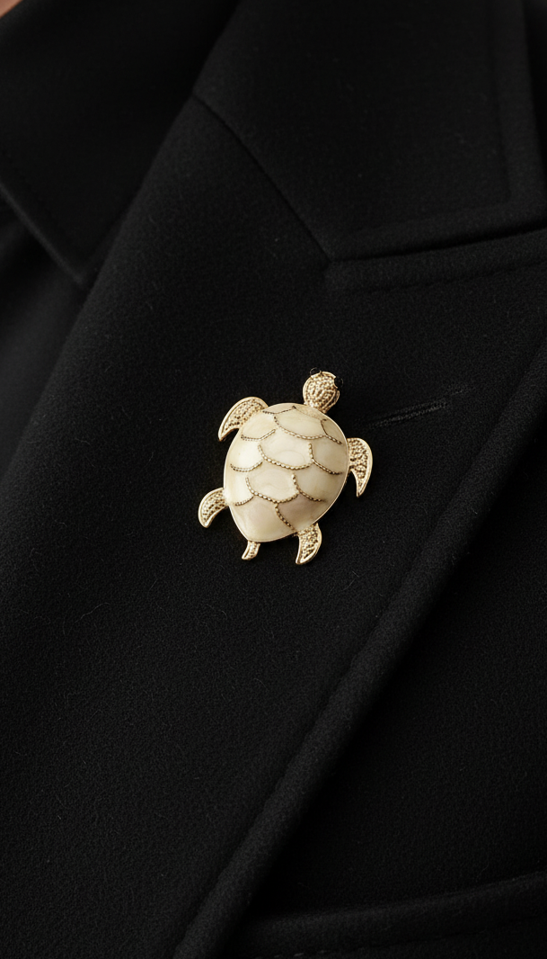Chic Ivory Enamel Turtle Pin