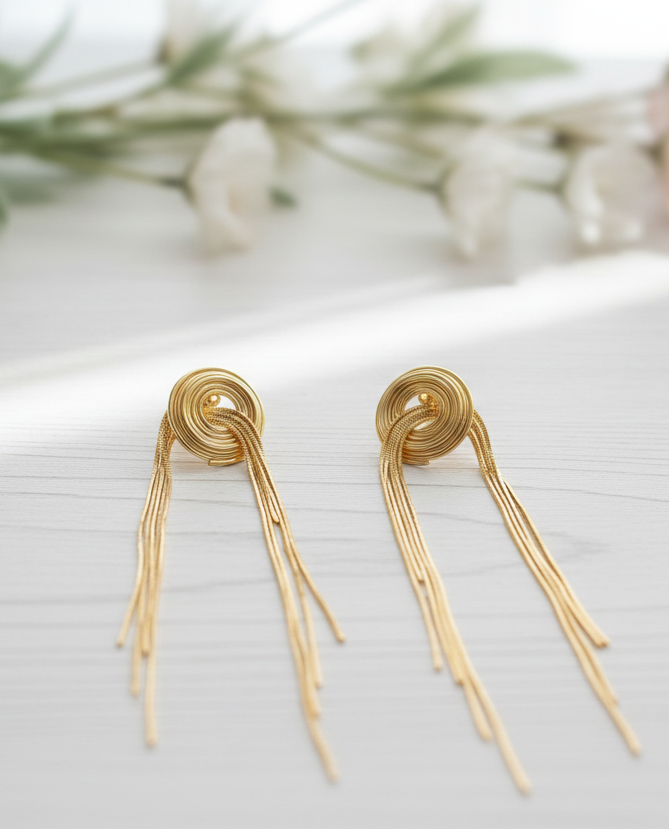 Golden Coil Tassel Earrings