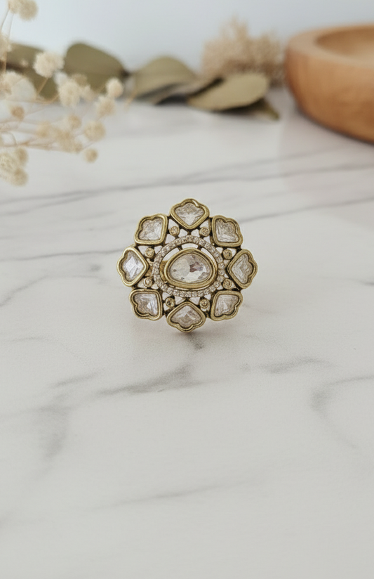 Heirloom Floral Polki Style Statement Ring