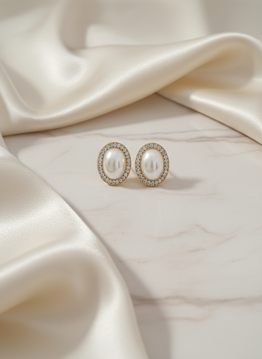 Classic pearl studs with diamonds