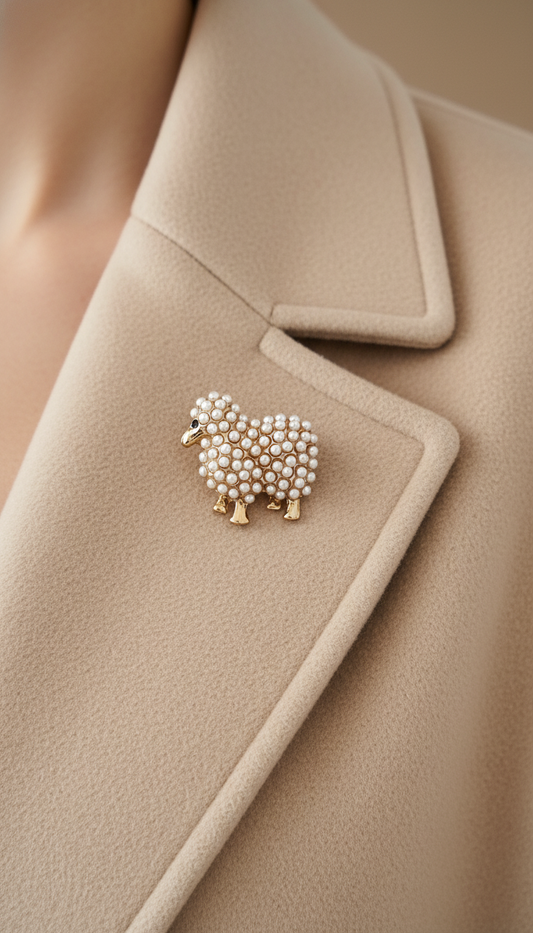 Pearl Embellished Sheep Brooch