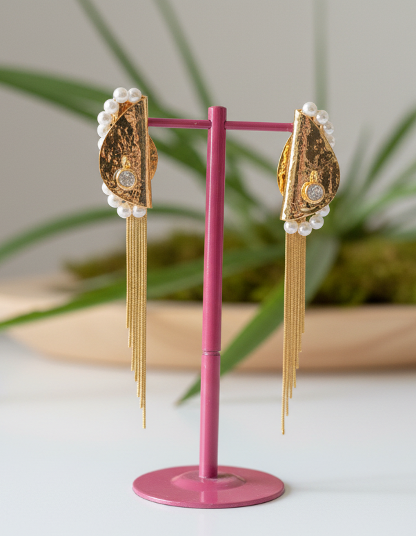 Lunar Cascade Gold & Pearl Tassel Earrings