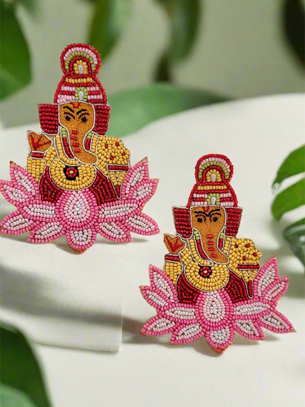 Ganesha Beaded Earrings on Lotus