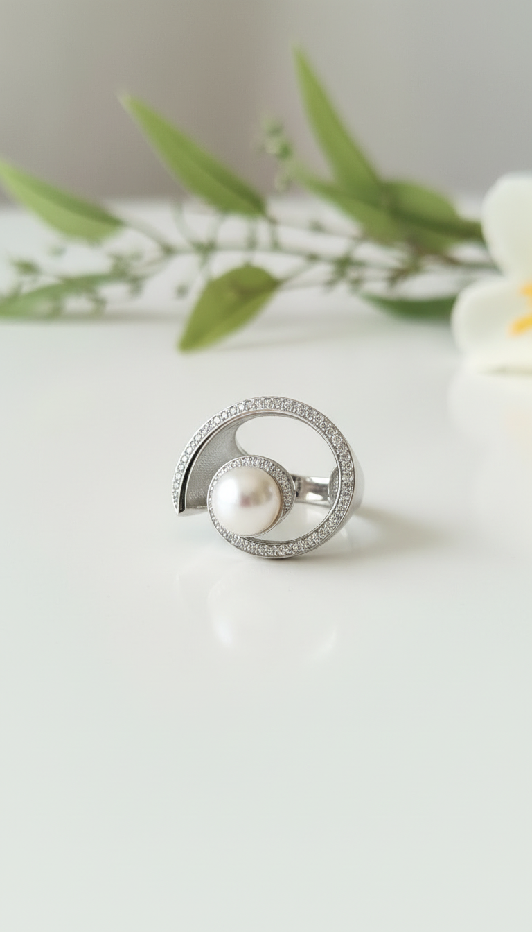 The Grand Pearl Scroll Ring