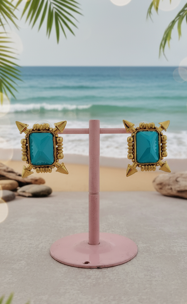 Turquoise Shield Stud Earrings