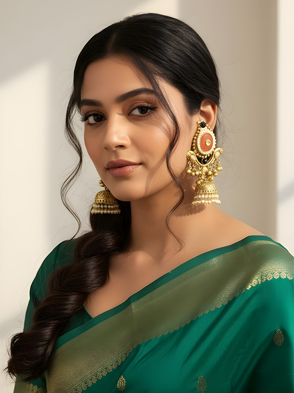 Gold-Toned Parrot Jhumka Earrings.