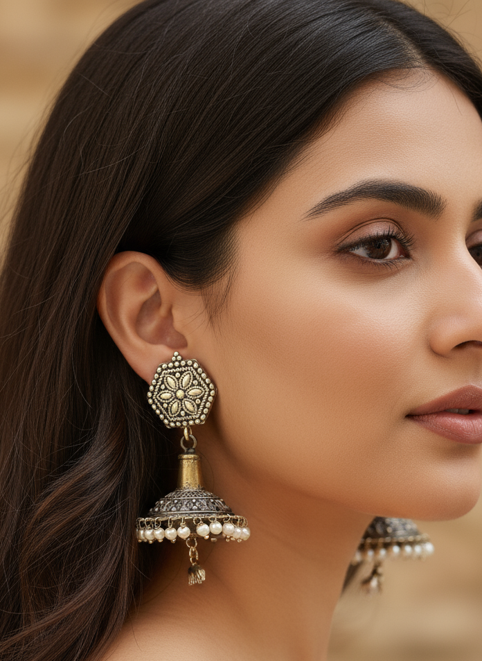 Oxidized earrings with disc Jhumkha
