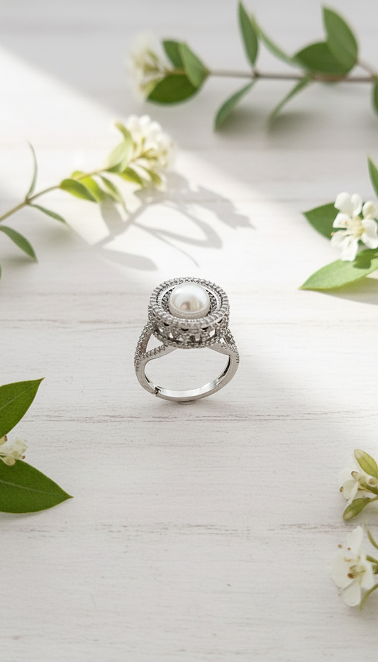 The Grand Pearl Halo Statement Ring